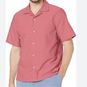 Club Monaco Short Sleeve Camp Collar Oxford Shirt Shirt, Pink/Rose, Large, NWT